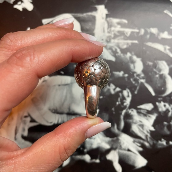 Unique Vintage Sterling Silver 925 Ring With Raised Textured Ball Size 7 - Picture 8 of 13